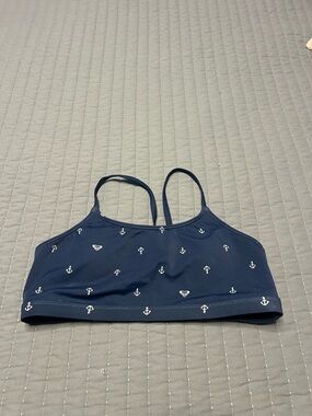 Roxy Kids Navy Blue Anchor-Print Swim Bikini Top